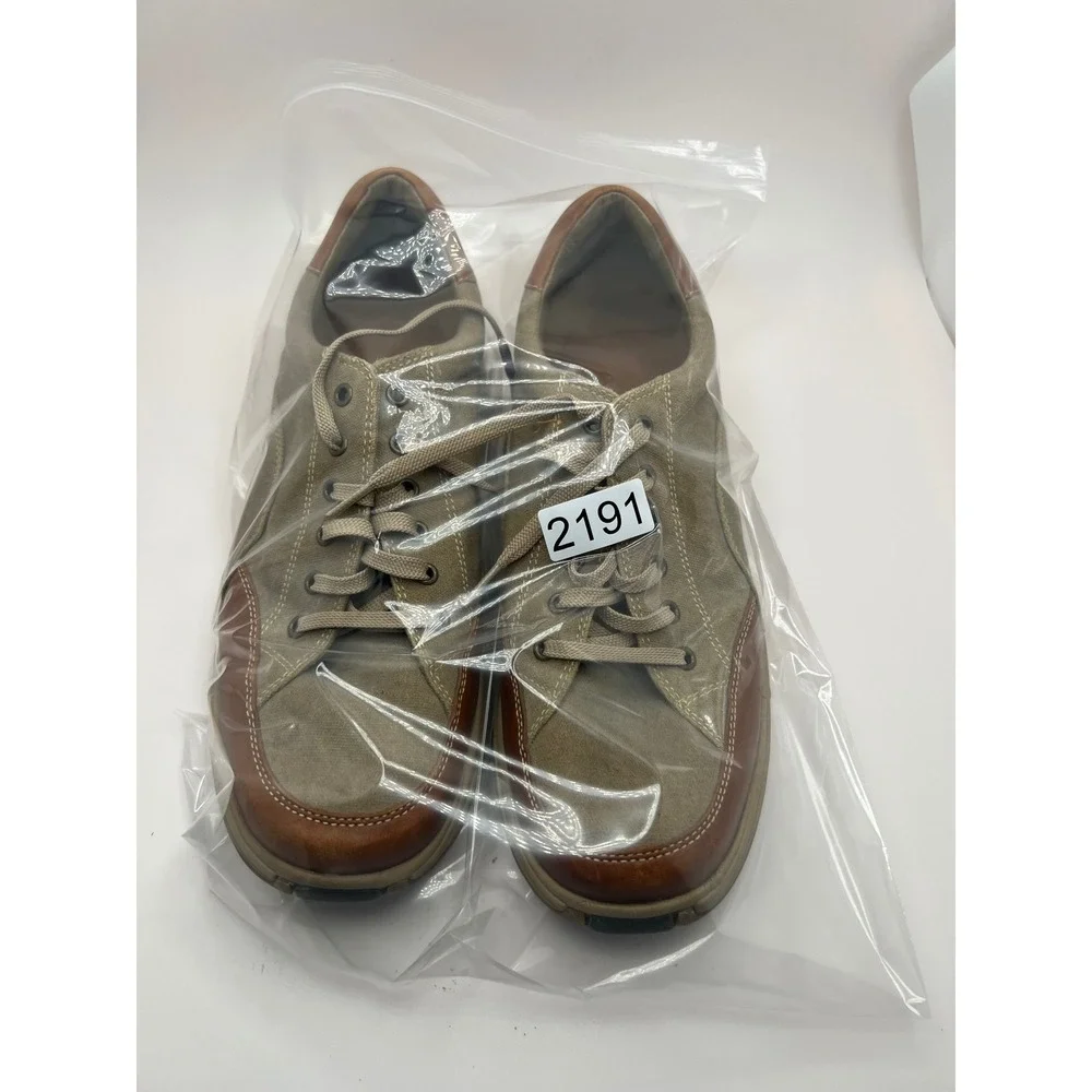 Cole Haan City Mens 10M Tan Canvas Brown Leather Lace Up Casual Shoes C04748